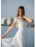 Cap Sleeves Ivory Lace Chiffon Modern Boho Wedding Dress